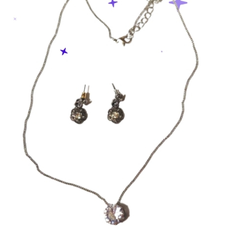 Vintage cz solitare necklace cz flower dangles prom wedding formal